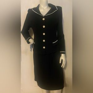 Vintage St. John by Marie Gray Black Knit Blazer And Skirt Set Size 14